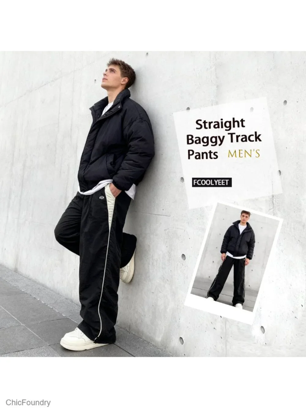 Mens Straight Leg Baggy Sweatpants Y2K Parachute Joggers Drawstring Track Pants